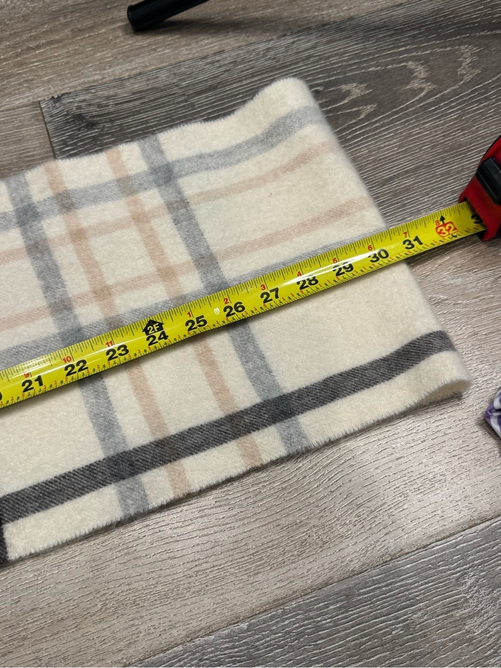 Charter Club Cream Cashmere Plaid Scarf with Gray & Tan Stripes 60” long 1134 - Picture 3 of 3